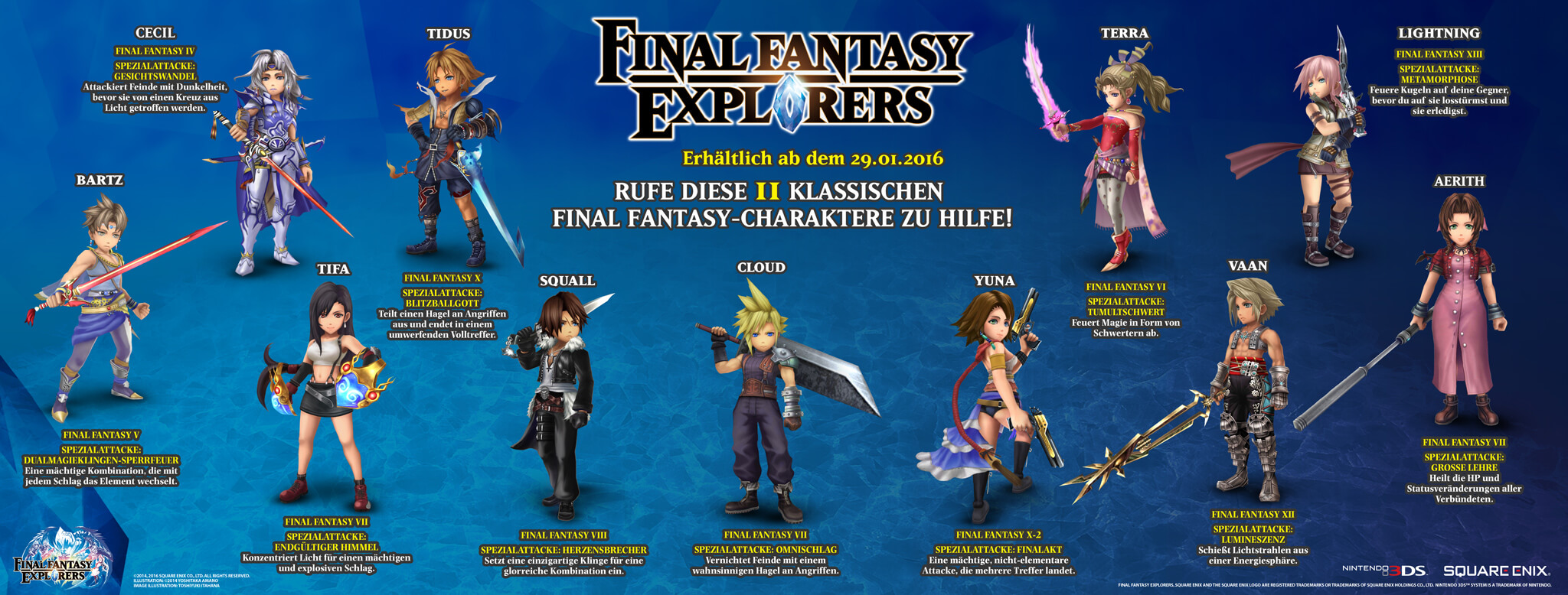 Final Fantasy Explorers – Infografik zeigt alle bekannten Charaktere im Action-RPG