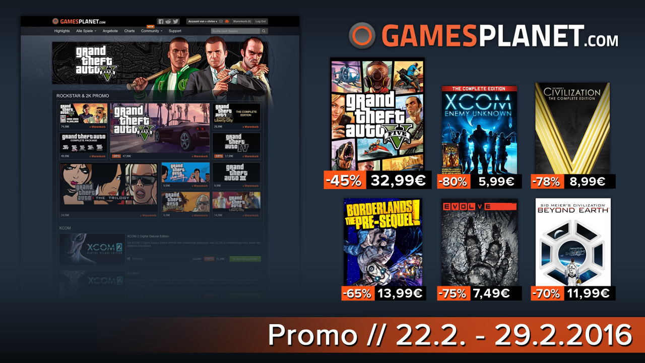 2K- und Rockstar-Promo auf Gamesplanet bis zum 29.2.2016 