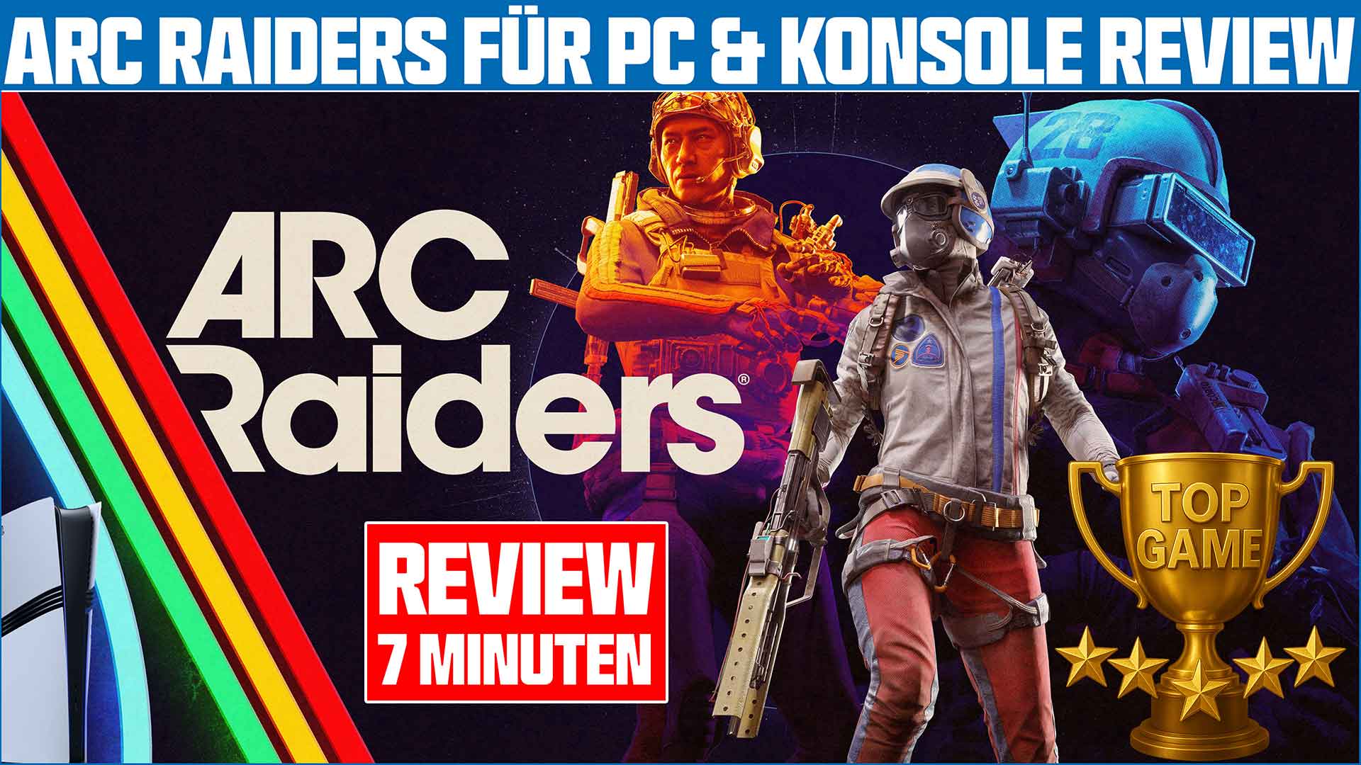 Das Cover von Arc Raiders, einem Spiel für PC und Konsolen, mit Charakteren und dem Titel in großen Buchstaben.
